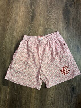 Eric Emanuel EE Monogram Mesh Shorts Medium Red White Streetwear Basketball